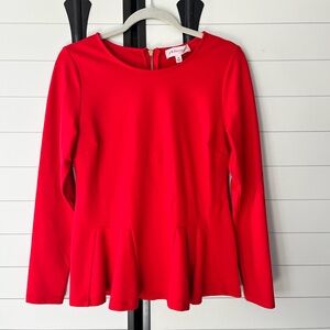 Philosophy Vibrant Red Long Sleeve Peplum Top Medium Flirty Pleated Date Night